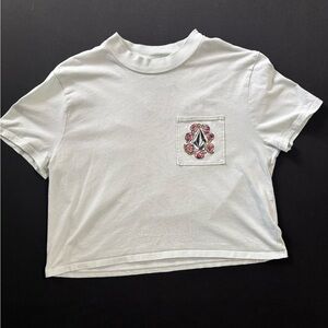 Volcom Light Gray Crop Top with Floral Detail